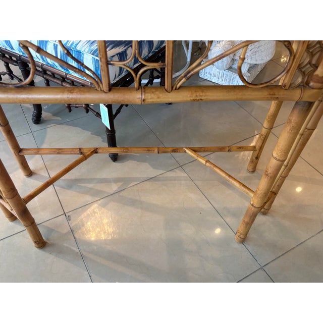 Vintage Brighton Style Rattan Woven Cane Tortoise Demi Lune Console Table For Sale - Image 11 of 12