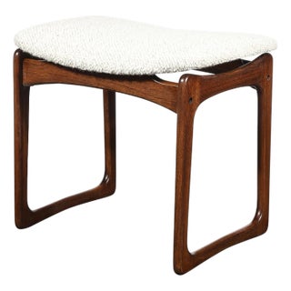 Mid-Century Sculptural Walnut Stool in Holly Hunt Bouclé Vamdrup Stolefabrik For Sale