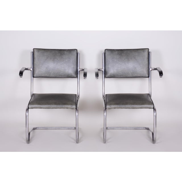 Vintage Tubular and Leather Armchairs by Ladislav Žák for Hynek Gottwald, 1930s, Set of 2 For Sale - Image 15 of 18