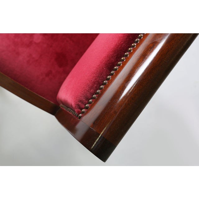 Vintage Belgian Empire‑Style Armchair in Wood and Red Velvet, 1950s For Sale - Image 9 of 11