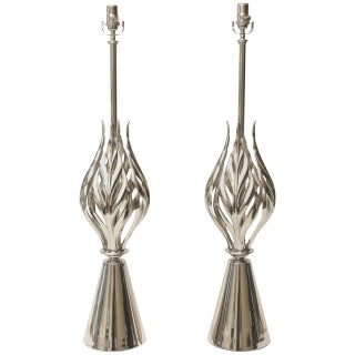 Mid Century Modern Rembrandt Nickel Silver Abacus Table Lamps Pair of Restored For Sale
