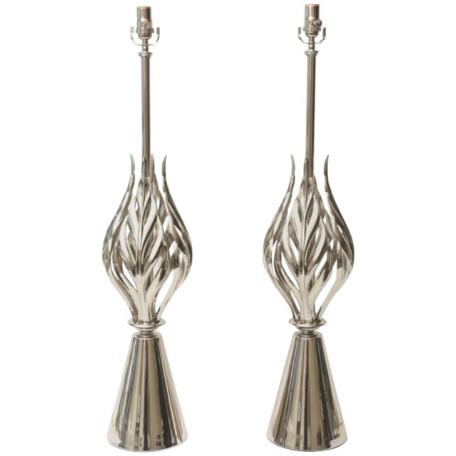 Mid Century Modern Rembrandt Nickel Silver Abacus Table Lamps Pair of Restored For Sale