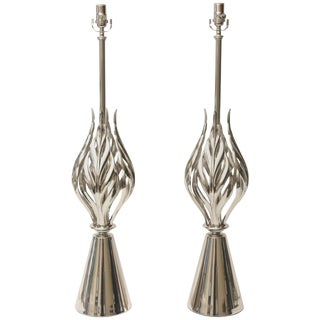 Vintage Rembrandt Nickel Silver Abacus Table Lamps Pair of Mid Century Modern Restored For Sale