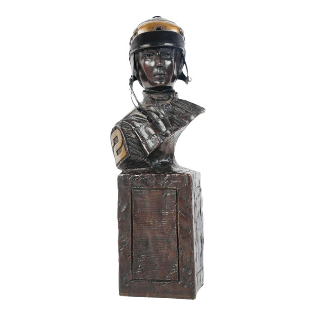 Mid 20th Century Marcel Jovine (1921-2003), Bust of a Jockey Original Bronze,, Signed and Dated in Casting For Sale