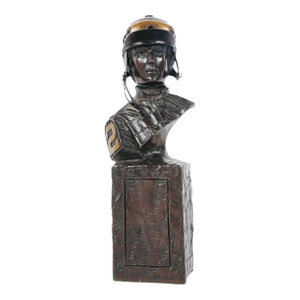 Mid 20th Century Marcel Jovine (1921-2003), Bust of a Jockey Original Bronze,, Signed and Dated in Casting