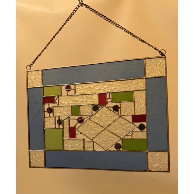 Frank Lloyd Wright Inspired Geometric Art Glass Suncatcher Panel For Sale - Image 9 of 14