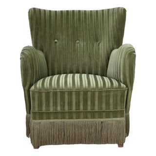Danish Armchair in Green Furniture Velour, 1960s For Sale