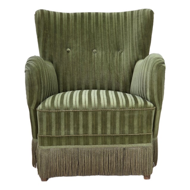 Danish Armchair in Green Furniture Velour, 1960s For Sale