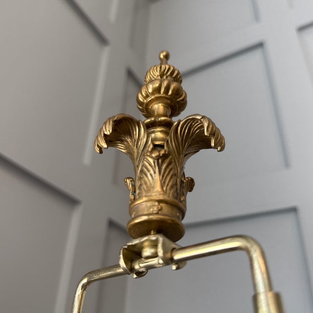 Copper 1980s John Richard Pillar Lamps Features Detailed Brass Palm Frond Accents and a Leaded Crystal Column - a Pair For Sale - Image 8 of 12