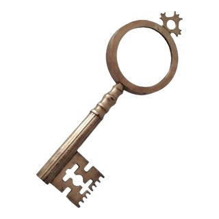 Over-Sized Brass Skeleton Key Magnifying Glass Circa 1980s For Sale