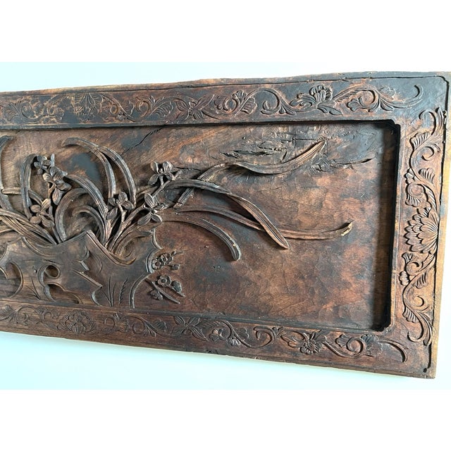 Antique Architectural Artifact - Wood Panel With Carving of Orchids For Sale In Chicago - Image 6 of 10