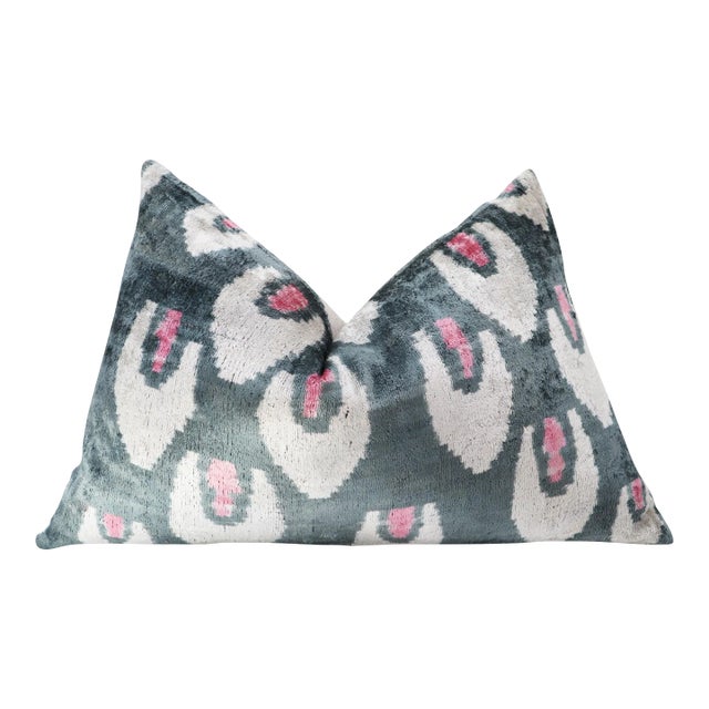 Contemporary Pink Gray Velvet Throw Pillow & Down Insert For Sale