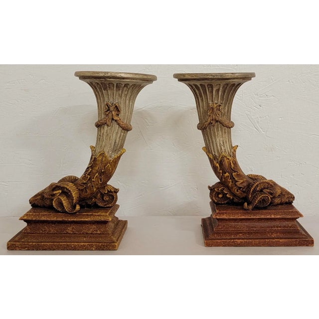 1970s Neo-Classical Style Italian Ram Form Candlesticks, Pair For Sale - Image 4 of 8