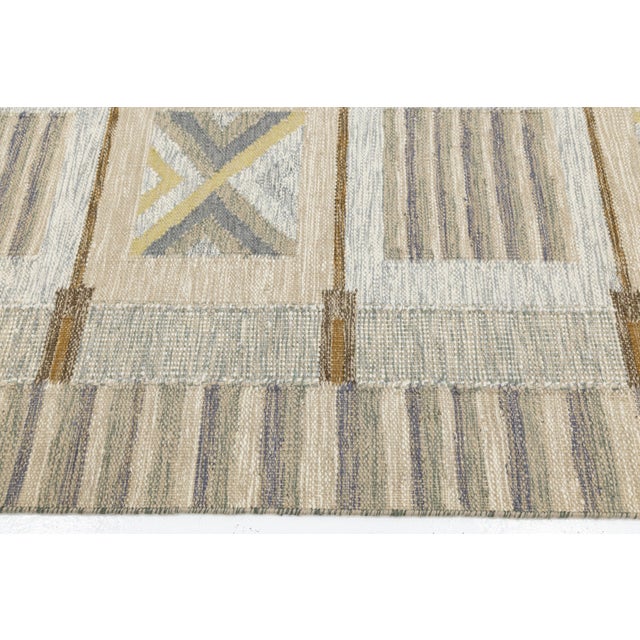 Modern Swedish Style Handmade Wool Flatweave Rug Geometric Scandinavian 8x10 For Sale - Image 4 of 12