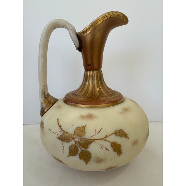 English 1800s Thomas Webb & Sons English Opaline Overlay Ewer With Hand-Gilded Floral Design For Sale - Image 3 of 12
