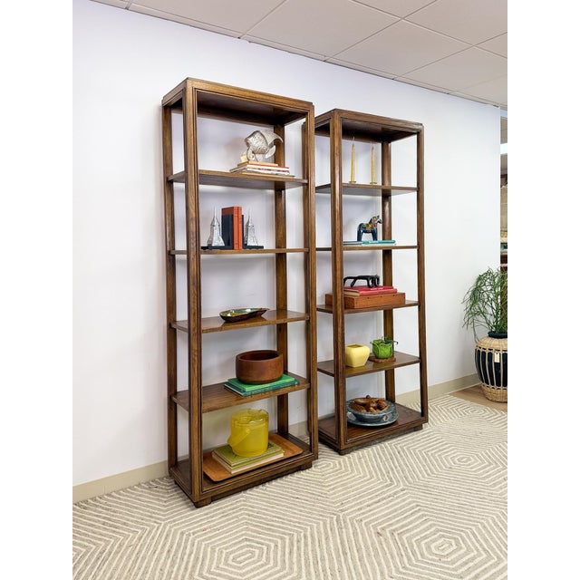Wood Drexel MCM Transitional Bookcase Pair Solid Wood Vintage Mid-Century Storage, Attributed For Sale - Image 7 of 14