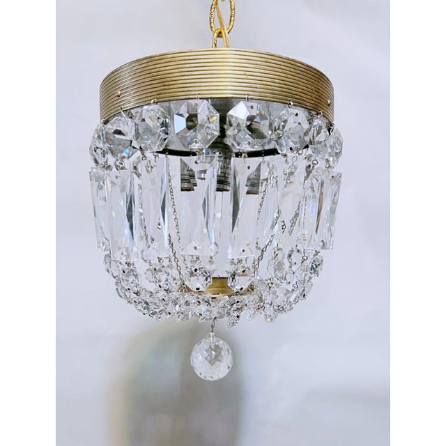 Brass Vintage Crystal Basket Chandelier With Brass Rim For Sale - Image 8 of 8