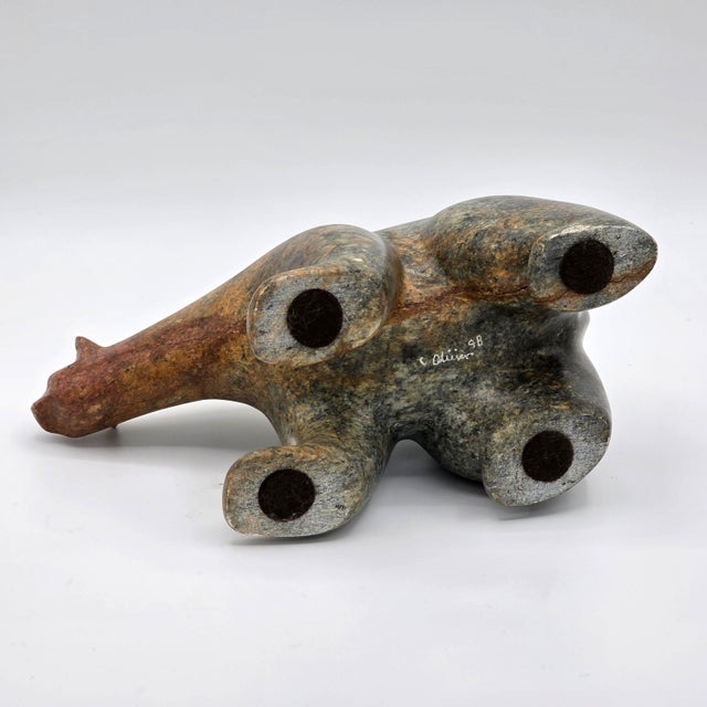 Brown Christopher Olivier Signed Carved Stone Bear Sculpture, 1998 For Sale - Image 8 of 10