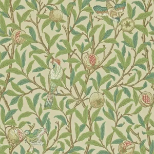 Morris & Co Bird & Pomegranate Wallpaper in Bayleaf/Cream - a Sample