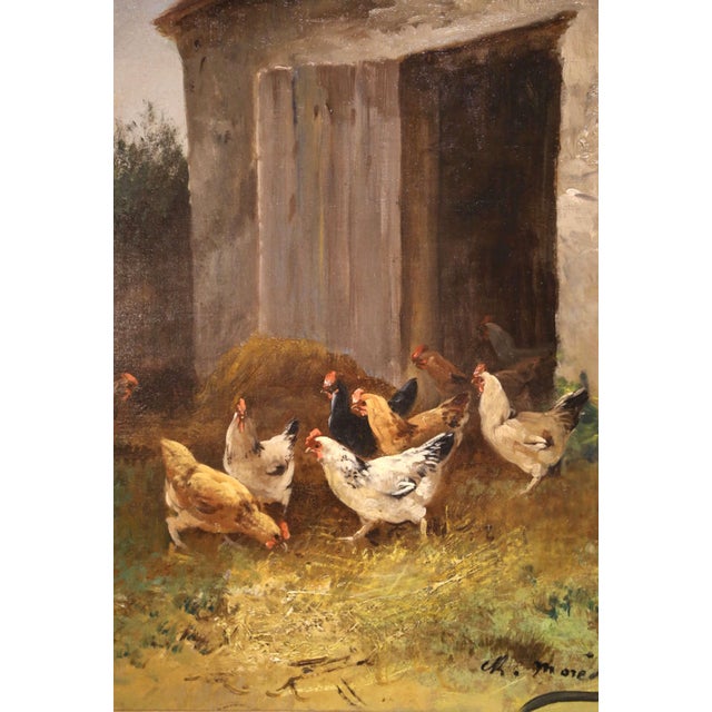 Wood Pair 19th Century French Barnyard Oil Paintings Signed Charles Maréchal For Sale - Image 7 of 12