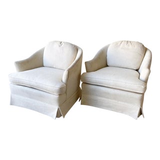 Postmodern White Fabric Lounge Chairs - a Pair For Sale
