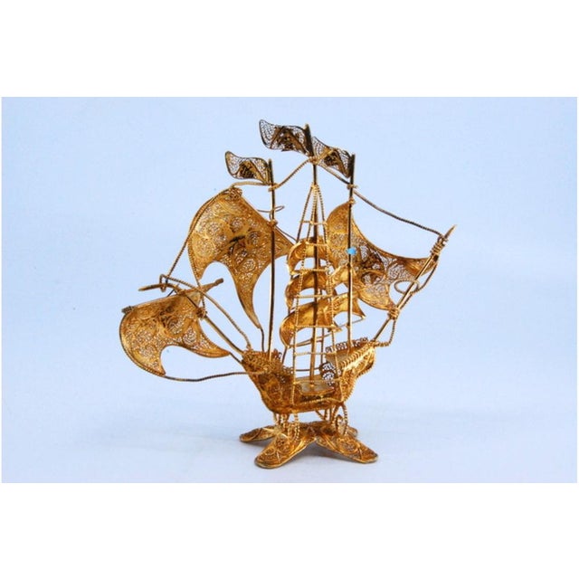 Caravel in Gilded Silver Filigree with Enameled Crosses For Sale - Image 10 of 10