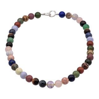 Tiffany & Co. Paloma Picasso Silver Multicolored Gemstone Bead Necklace 1980's For Sale