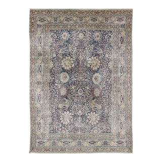 Navy Blue Antique Persian Fine Tabriz Rug With All-Over Large Scale Flowers For Sale