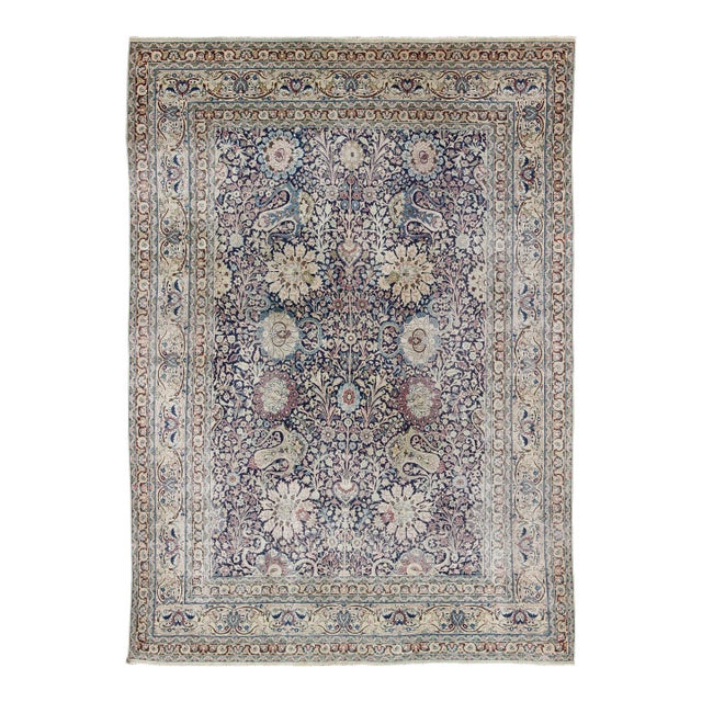Navy Blue Antique Persian Fine Tabriz Rug With All-Over Large Scale Flowers For Sale