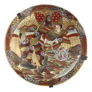 Antique Japanese Meiji Satsuma Earthenware Plate with Samurai Warriors, 19th Century