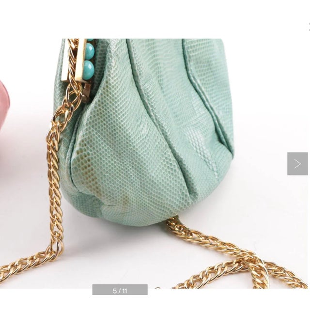 Turquoise 1930 Art Deco Gold Plate Frame Snakeskin Evening Bag with Turquoise Beads For Sale - Image 8 of 8