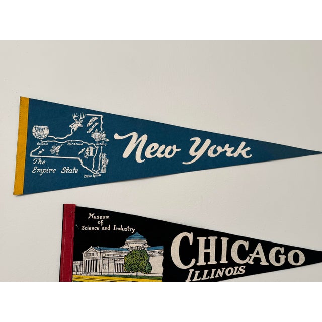 Vintage Americana Felt Flag Pennants New York & Chicago Decorative Objects, Set of 3 For Sale - Image 10 of 11