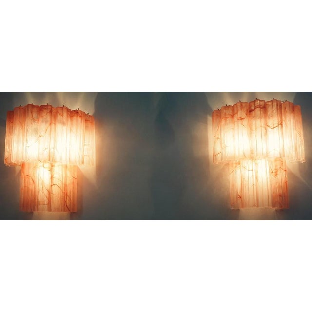 Murano Glass Tube Wall Sconces with 13 Pink Alabster Glass Tube, 1990s, Set of 2 For Sale - Image 6 of 17