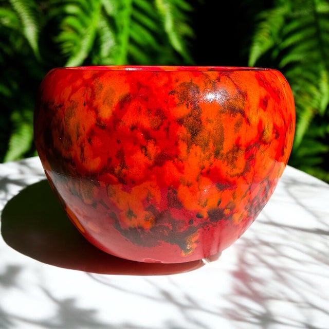 1970’s Lava Orange Red Glazed Ceramic Planter For Sale - Image 10 of 11