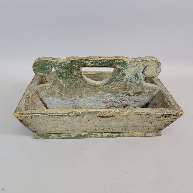Farmhouse Early 19th Century Paint-Decorated Pine Utensil Carrier Tray For Sale - Image 3 of 9