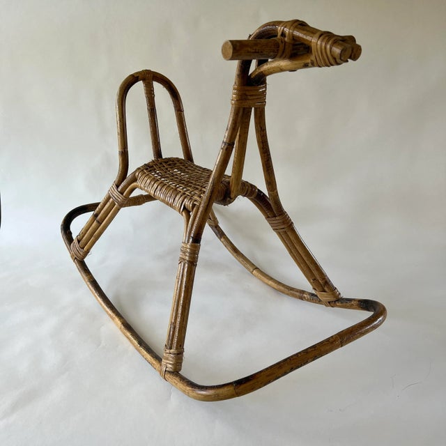 Mid-Century Rattan and Bamboo Rocking Horse Sculpture in the Style of Franco Albini For Sale - Image 13 of 13