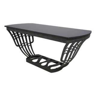 French Art Deco Iron Base Granite Top Table For Sale