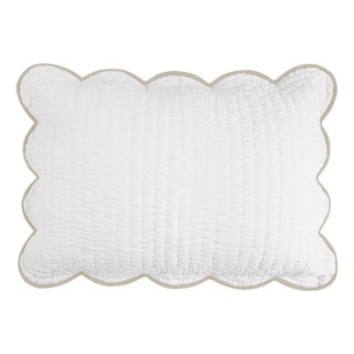 Chairish x Kassatex Quilted Scallop Standard Sham, White/Taupe For Sale