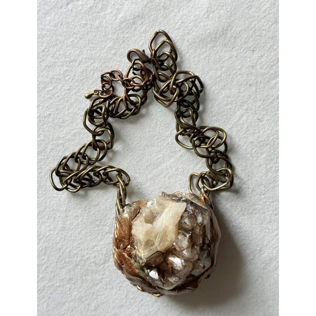 Vintage Artisan Smoky Quartz Mixed Media Statement Necklace For Sale - Image 16 of 16