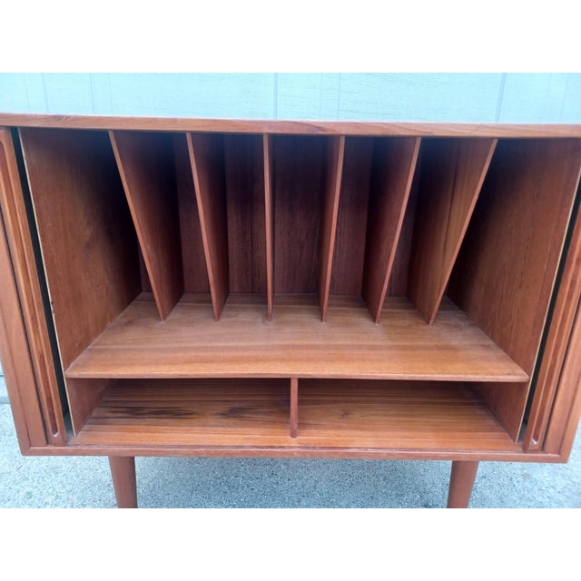 Beautiful, Restored Teak Record / Media / Accent cabinet designed by Kai Kristiansen. All new restored exterior with...