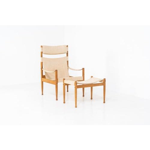 Set of Oak Safari Chair & Ottoman by Niels Eilersen for Erik Wørts For Sale - Image 15 of 15