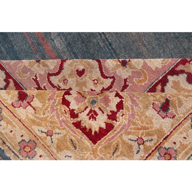 Late 19th Century Antique 19th Century Indian Agra Rug in Solid Blue Background For Sale - Image 5 of 14