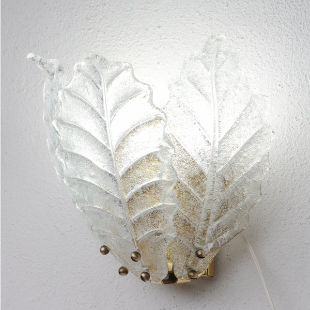 1970s Taormina, Elegant Murano Wall Light Transparent Leaves - Set of 2 For Sale - Image 14 of 16