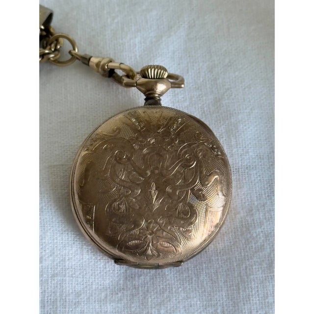 Late Victorian Gold Filled Guard Chain With Illinois Hunter Case Pocket Watch, C. 1890–1900 For Sale - Image 13 of 14
