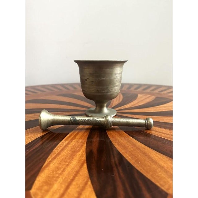 Neoclassical Vintage Brass Mortar and Pestle For Sale - Image 3 of 5