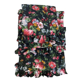 VTG Ralph Lauren Isadora BLK Floral Custom Rod Pocket Drapery Panels + Swag Valance. Backed With Ralph Lauren Sergeant. For Sale