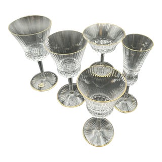 1970s St. Louis Crystal "Apollo Gold" Stemware - 30 Pieces (6 Complete 5-Piece Place Settings) For Sale