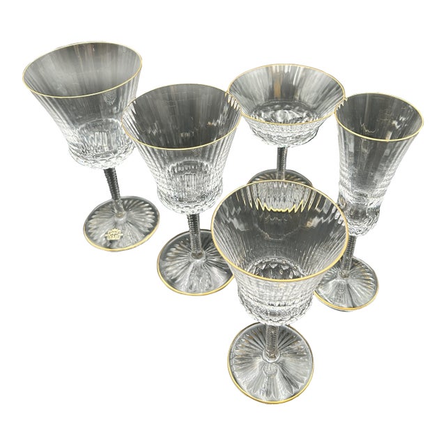 1970s St. Louis Crystal "Apollo Gold" Stemware - 30 Pieces (6 Complete 5-Piece Place Settings) For Sale