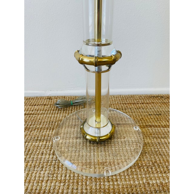 1970s Vintage 1970s Karl Springer Style Acrylic & Brass Fax Bamboo Floor Lamp For Sale - Image 5 of 6