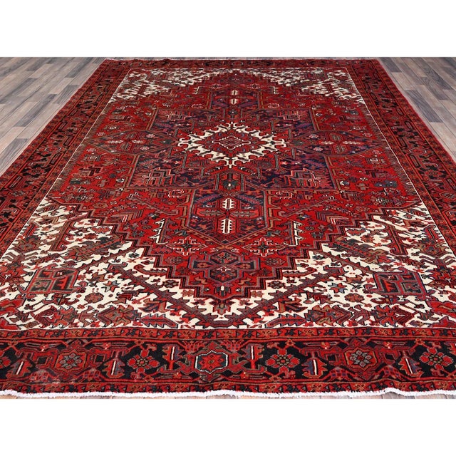 1960 8'3"x11' Lusty Red Nomad Art Vintage Persian Heriz Pure Wool Hand Knotted Rug For Sale In New York - Image 6 of 12
